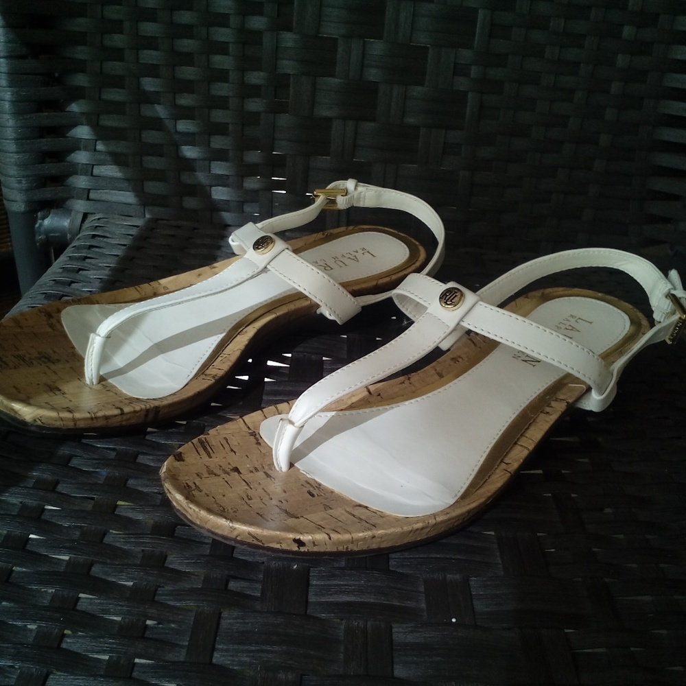Lauren Ralph Lauren Womens White Thong Sandals 8